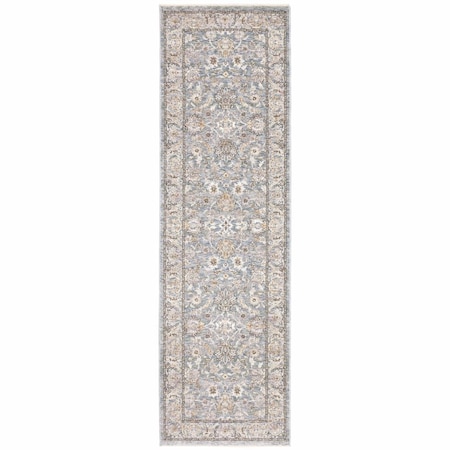 Homeroots 8 ft. Rectangle Machine Woven Floral Oriental Indoor Runner Rug Blue & Ivory 388420